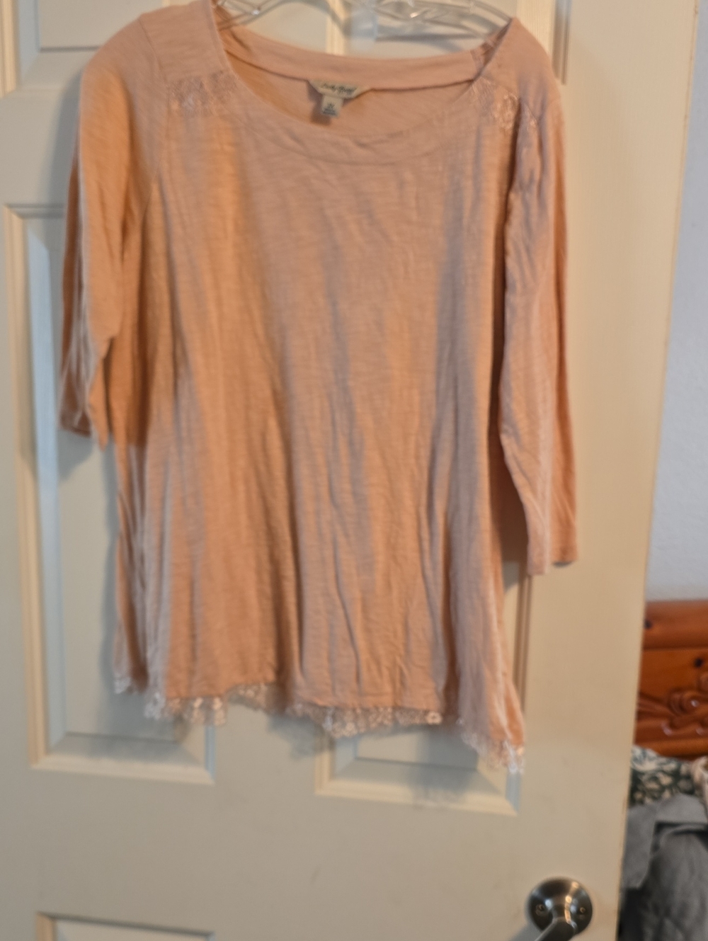 Lucky Brand Blush Pink Lace-Hem Long Sleeve Tee